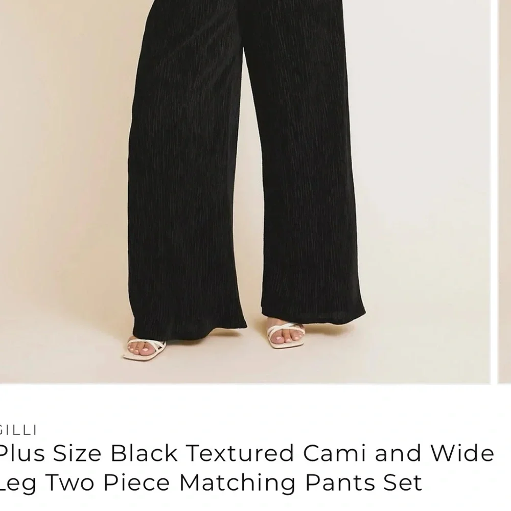Gilli Plus Size Black Textured Cami & Wide Leg 2 Piece Set with Pockets Host Pic - Picture 8 of 11